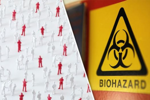Biohazard sign on yellow background