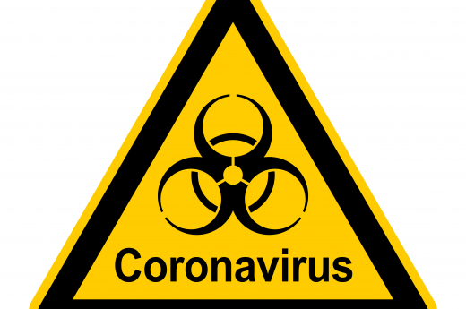 Yellow hazard triangle written 'Coronavirus'