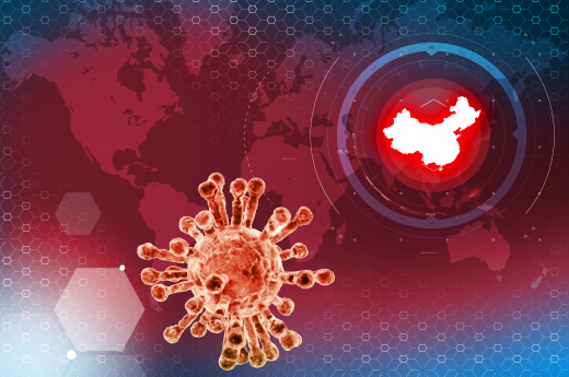 Banner with china map and picture of coronavirus