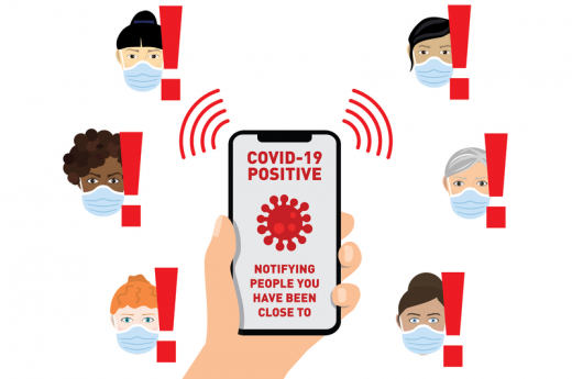 Hand Holding A Smartphone Displaying A Covid-19 Coronavirus Contact Tracing App Vector